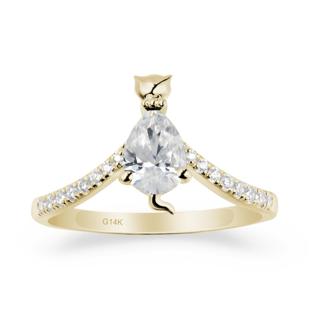Unique Pear Cubic Zirconia Cat Ring - LUO Jewelry #metal_14k yellow gold