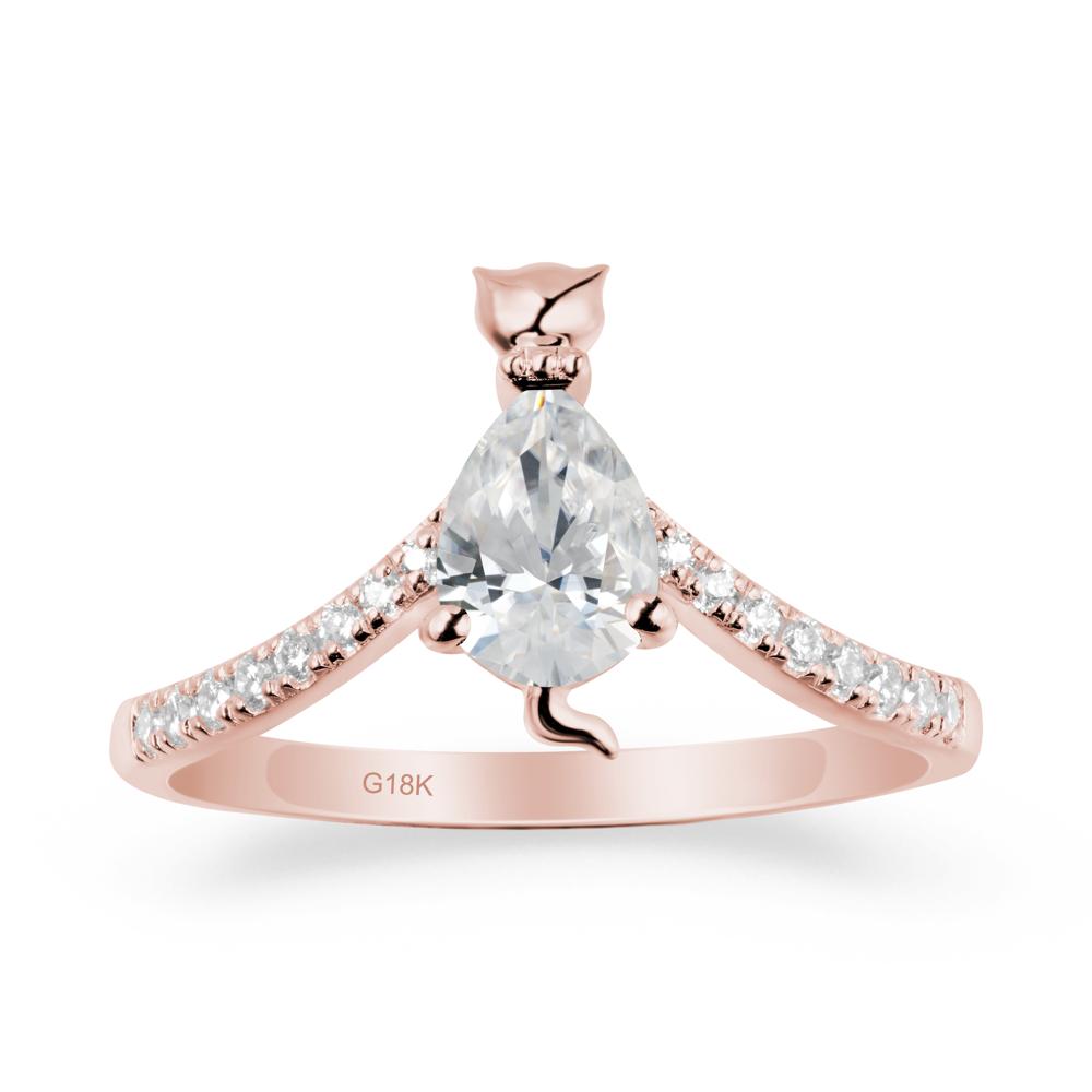 Unique Pear Cubic Zirconia Cat Ring - LUO Jewelry #metal_18k rose gold