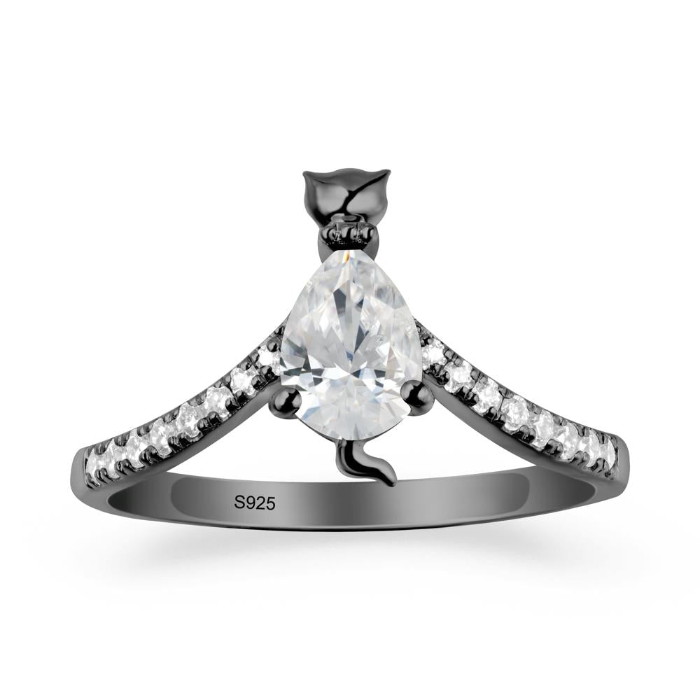 Unique Pear Cubic Zirconia Cat Ring - LUO Jewelry #metal_black finish sterling silver