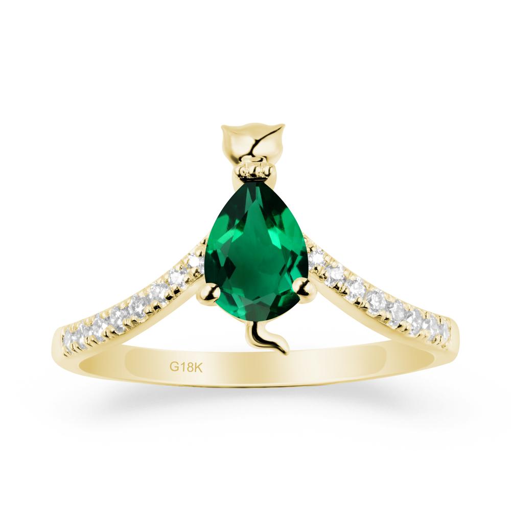 Cute Cat Inspired Emerald Ring - LUO Jewelry #metal_18k yellow gold