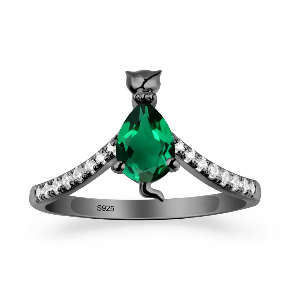 Cute Cat Inspired Emerald Ring - LUO Jewelry #metal_black finish sterling silver