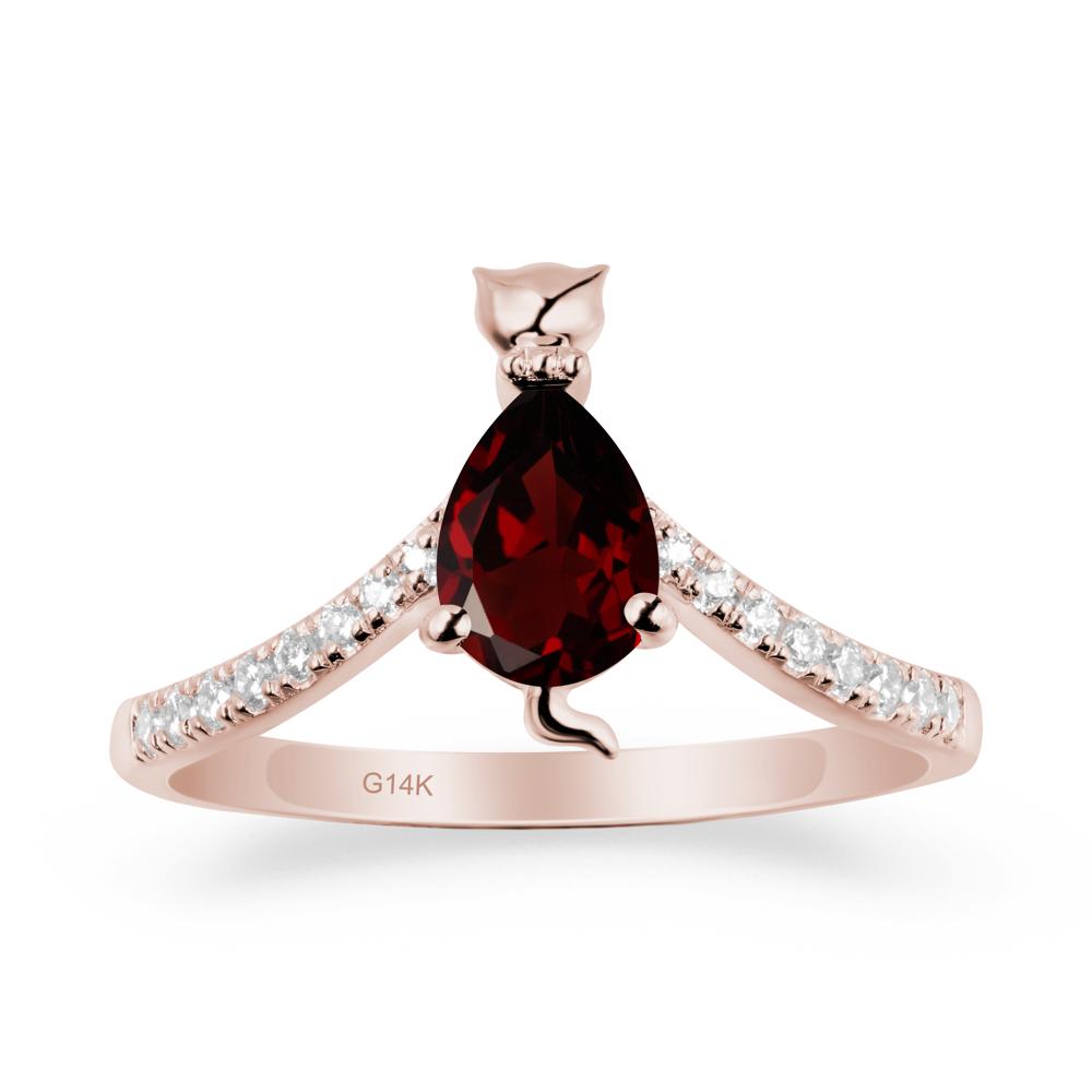 Unique Pear Garnet Cat Ring - LUO Jewelry #metal_14k rose gold