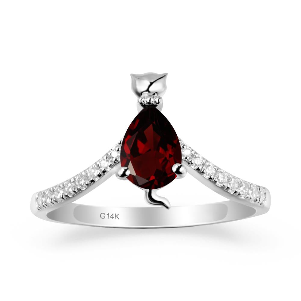 Unique Pear Garnet Cat Ring - LUO Jewelry #metal_14k white gold