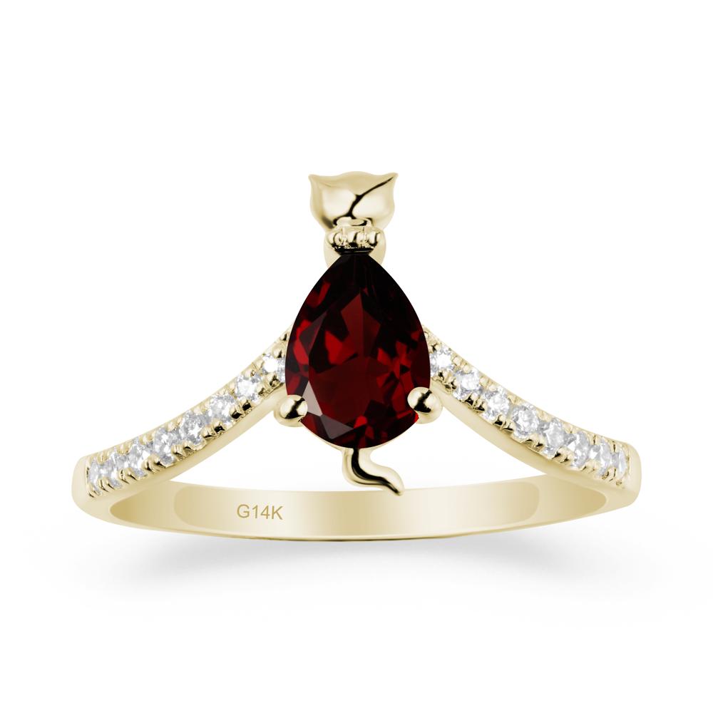 Unique Pear Garnet Cat Ring - LUO Jewelry #metal_14k yellow gold