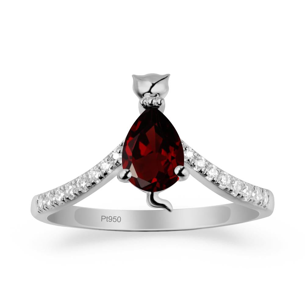 Unique Pear Garnet Cat Ring - LUO Jewelry #metal_platinum