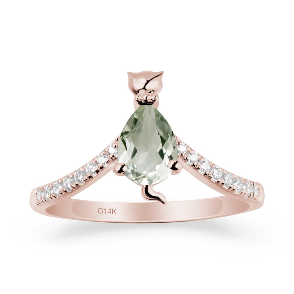 Cute Cat Inspired Green Amethyst Ring - LUO Jewelry #metal_14k rose gold