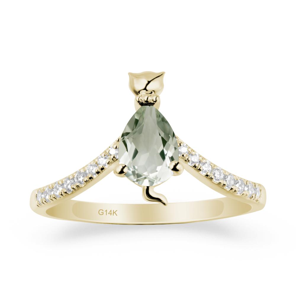Cute Cat Inspired Green Amethyst Ring - LUO Jewelry #metal_14k yellow gold