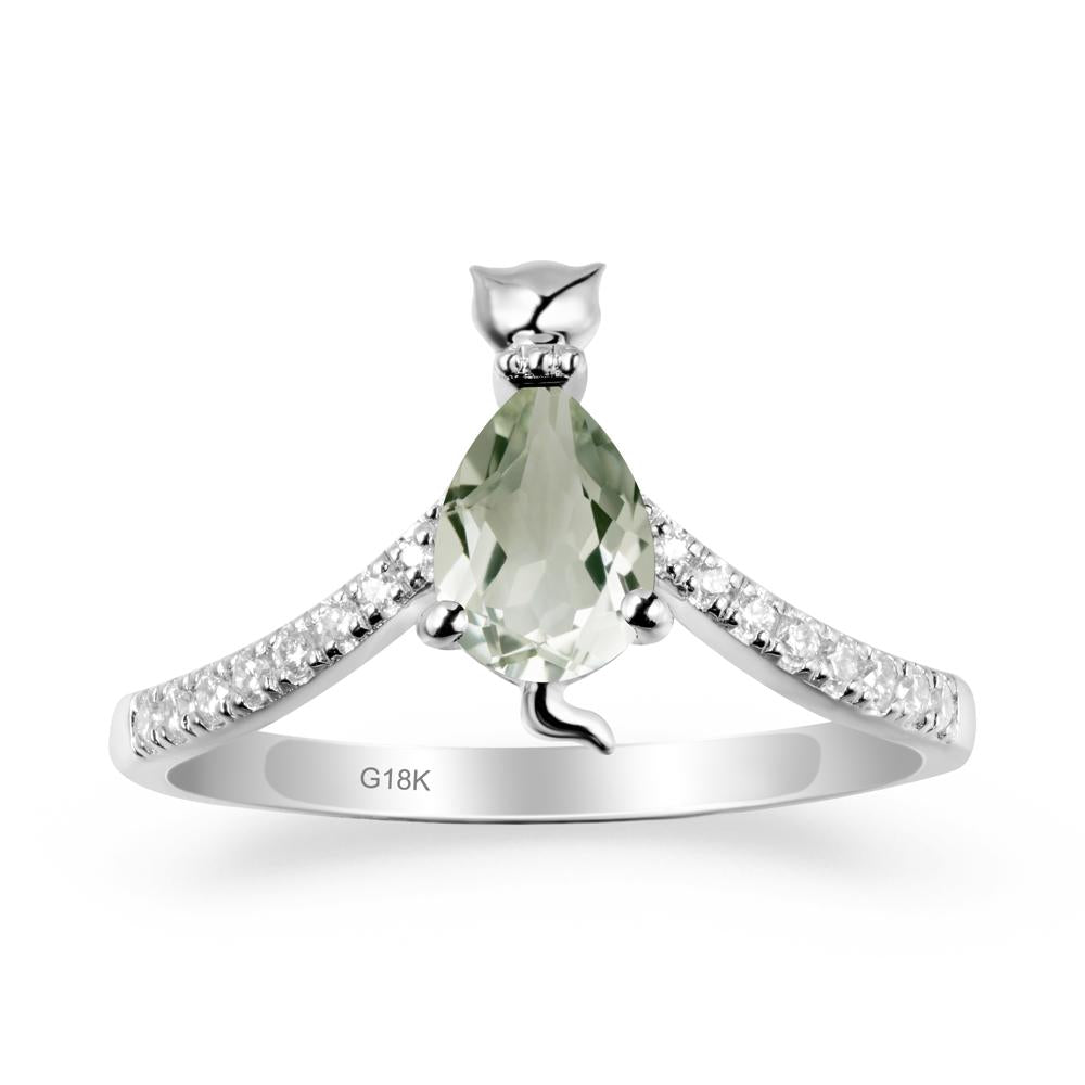 Cute Cat Inspired Green Amethyst Ring - LUO Jewelry #metal_18k white gold