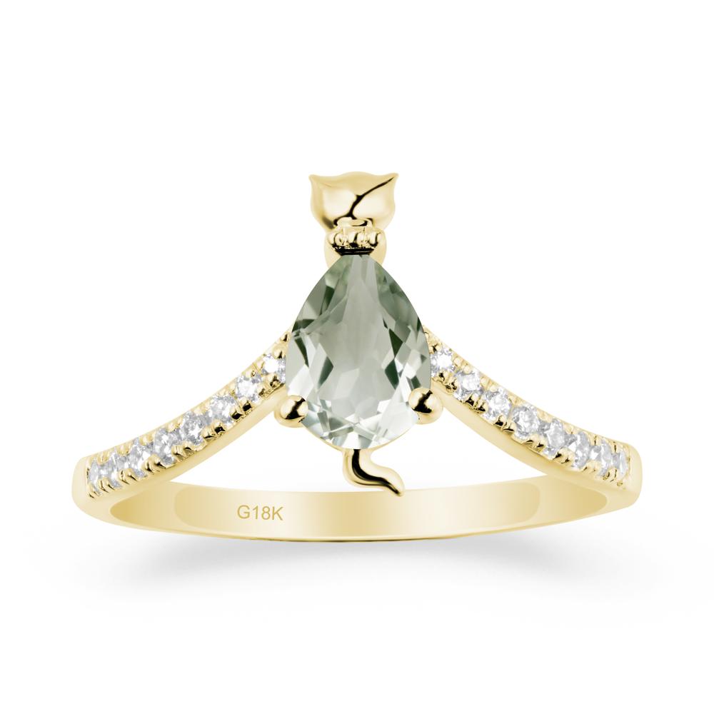 Cute Cat Inspired Green Amethyst Ring - LUO Jewelry #metal_18k yellow gold