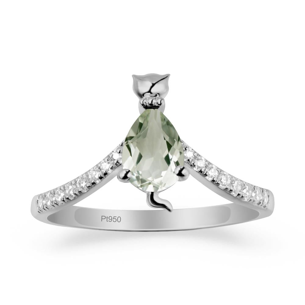 Cute Cat Inspired Green Amethyst Ring - LUO Jewelry #metal_platinum