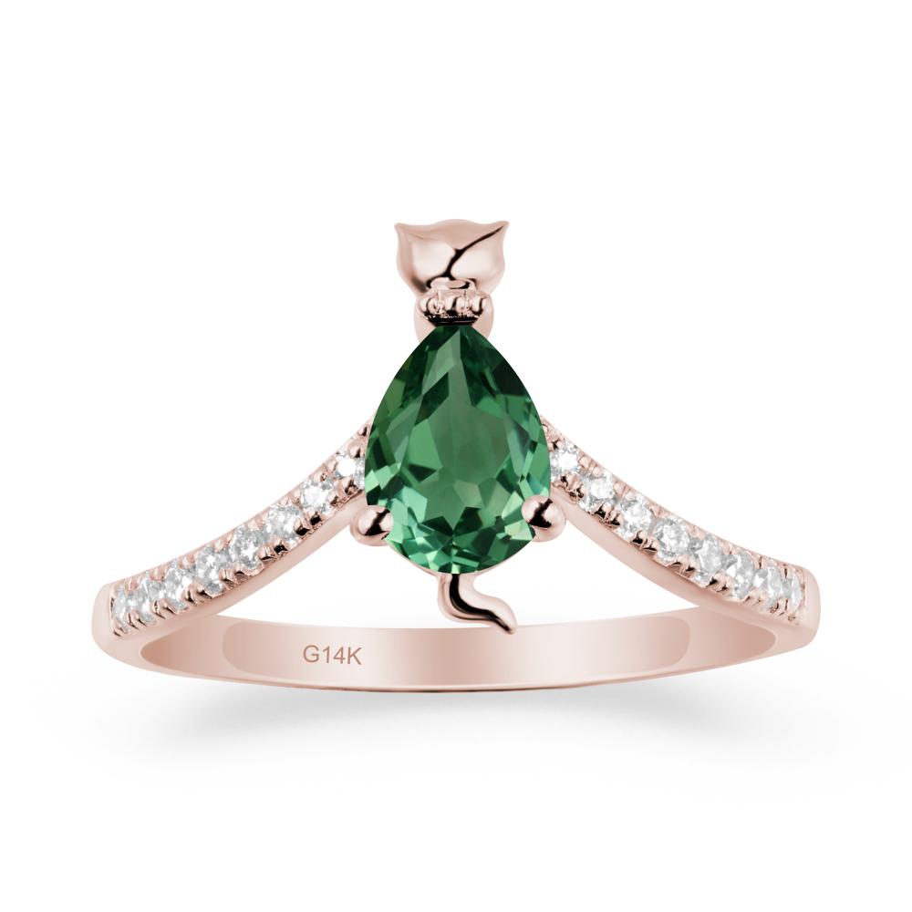 Unique Pear Green Sapphire Cat Ring - LUO Jewelry #metal_14k rose gold