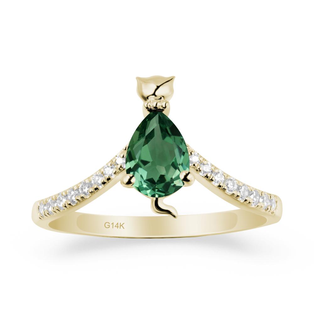Unique Pear Green Sapphire Cat Ring - LUO Jewelry #metal_14k yellow gold