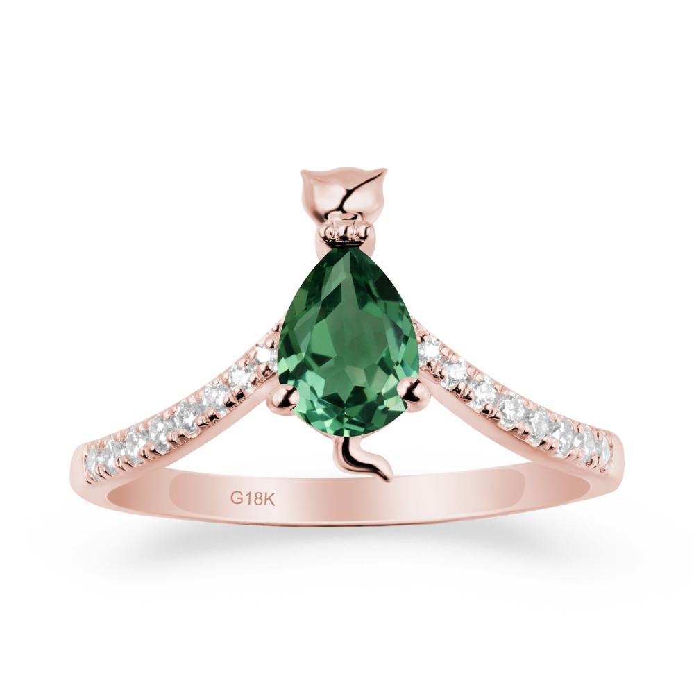 Unique Pear Green Sapphire Cat Ring - LUO Jewelry #metal_18k rose gold