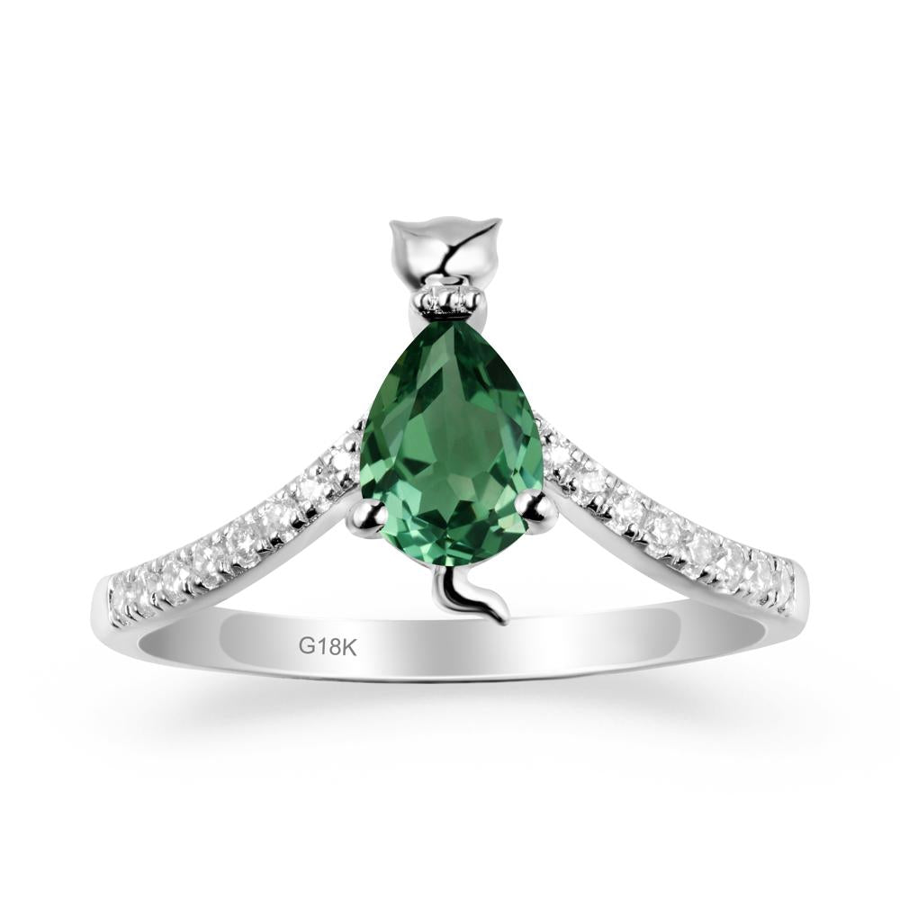 Unique Pear Green Sapphire Cat Ring - LUO Jewelry #metal_18k white gold