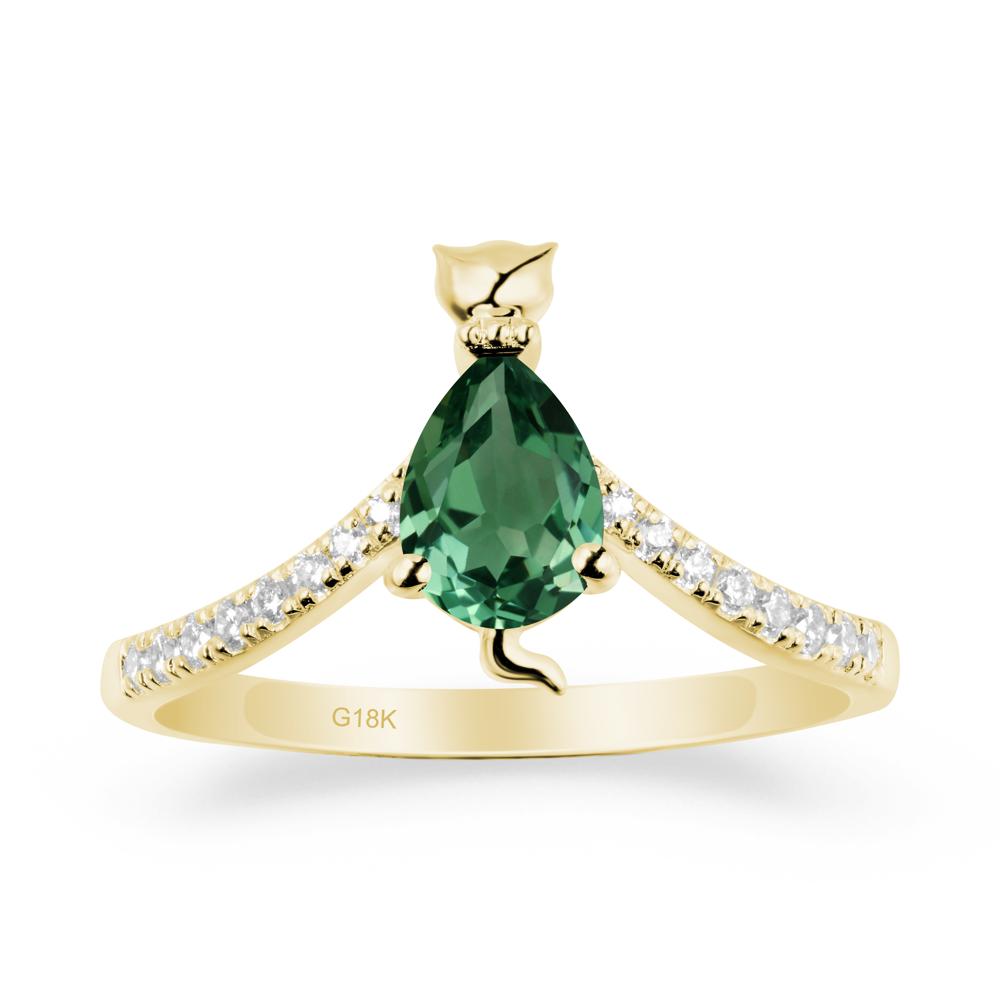 Unique Pear Green Sapphire Cat Ring - LUO Jewelry #metal_18k yellow gold