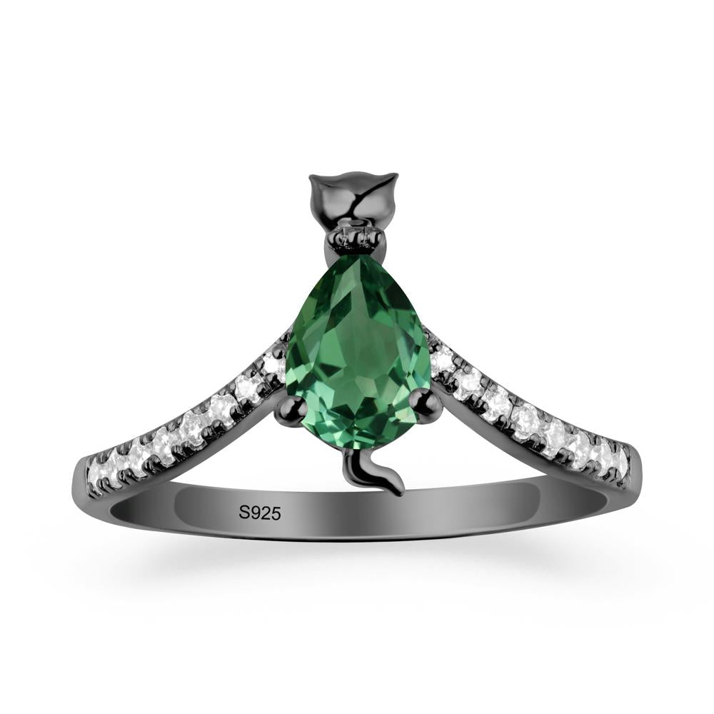 Unique Pear Green Sapphire Cat Ring - LUO Jewelry #metal_black finish sterling silver