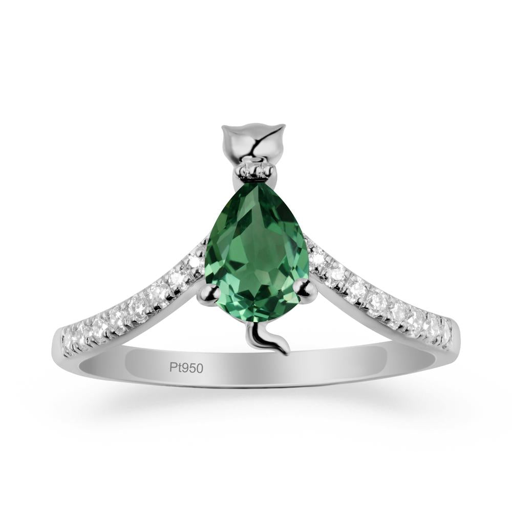 Unique Pear Green Sapphire Cat Ring - LUO Jewelry #metal_platinum