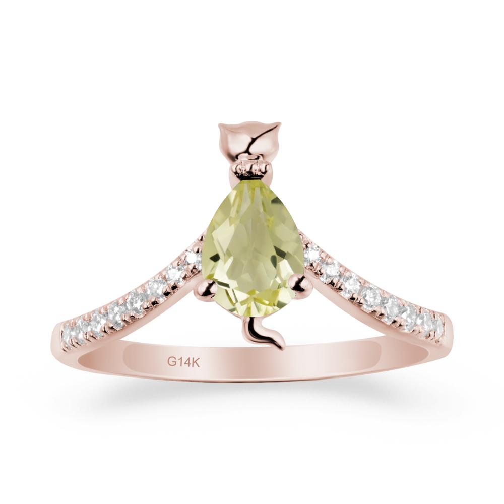 Cute Cat Inspired Lemon Quartz Ring - LUO Jewelry #metal_14k rose gold