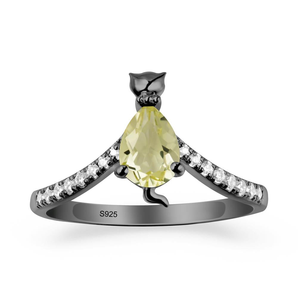 Cute Cat Inspired Lemon Quartz Ring - LUO Jewelry #metal_black finish sterling silver