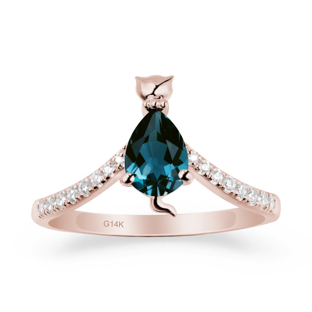 Unique Pear London Blue Topaz Cat Ring - LUO Jewelry #metal_14k rose gold