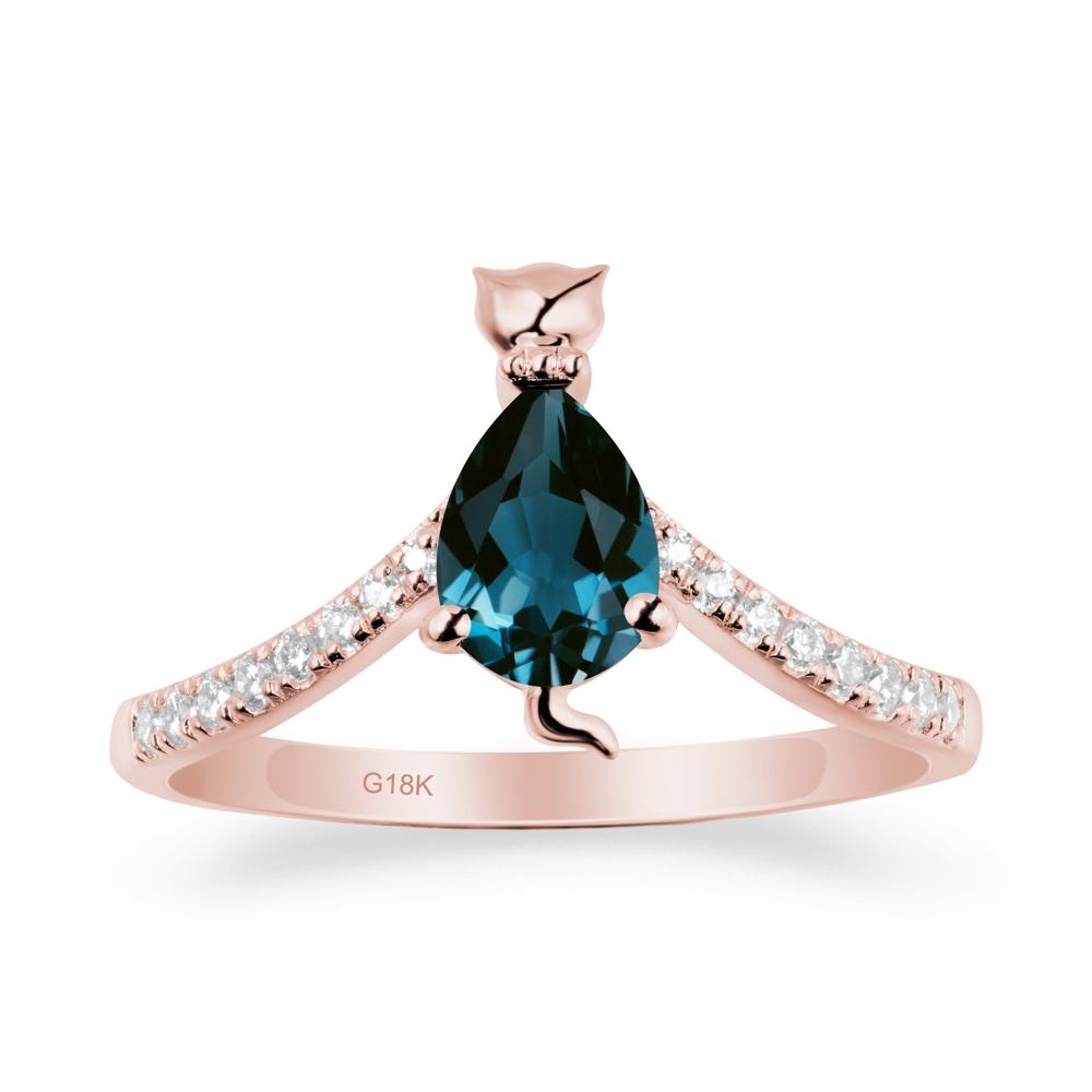 Unique Pear London Blue Topaz Cat Ring - LUO Jewelry #metal_18k rose gold