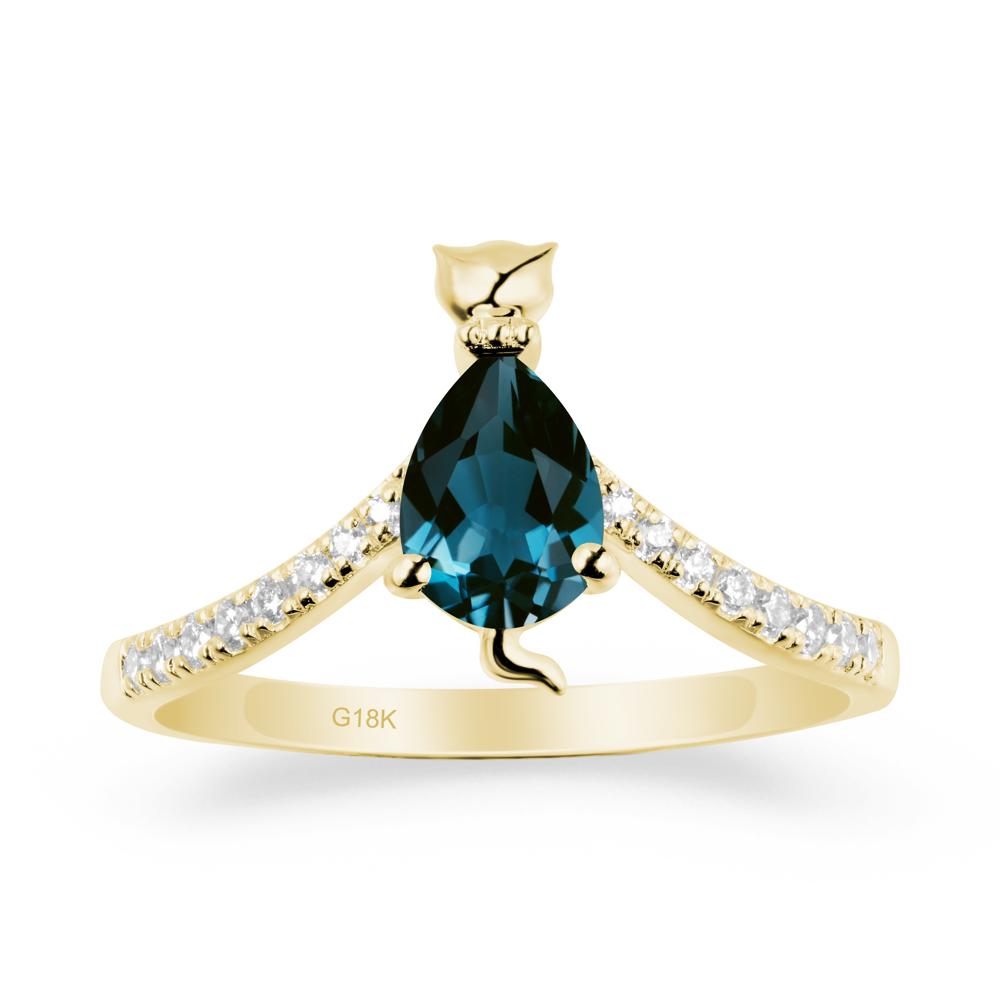 Unique Pear London Blue Topaz Cat Ring - LUO Jewelry #metal_18k yellow gold