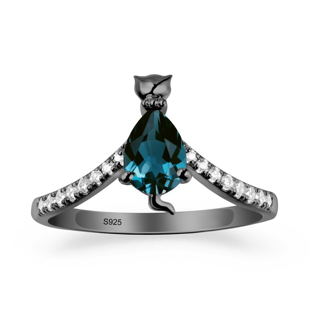 Unique Pear London Blue Topaz Cat Ring - LUO Jewelry #metal_black finish sterling silver