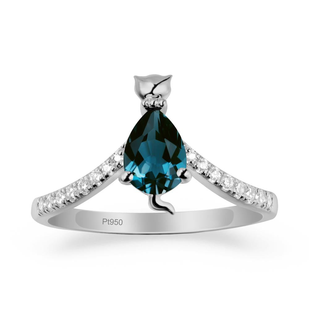 Unique Pear London Blue Topaz Cat Ring - LUO Jewelry #metal_platinum