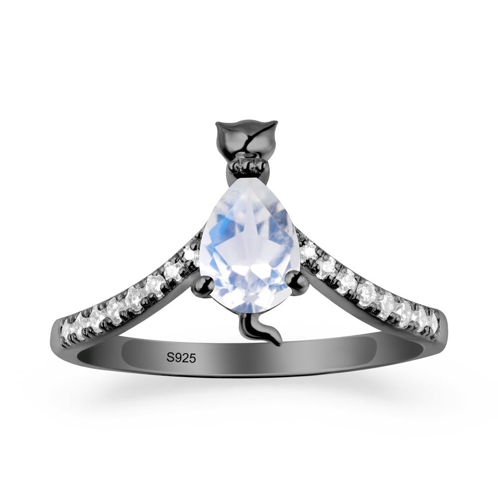 Cute Cat Inspired Moonstone Ring - LUO Jewelry #metal_black finish sterling silver