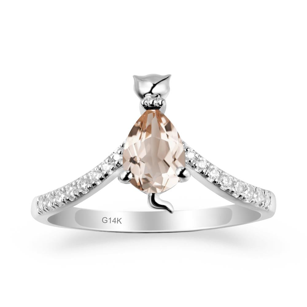 Unique Pear Morganite Cat Ring - LUO Jewelry #metal_14k white gold