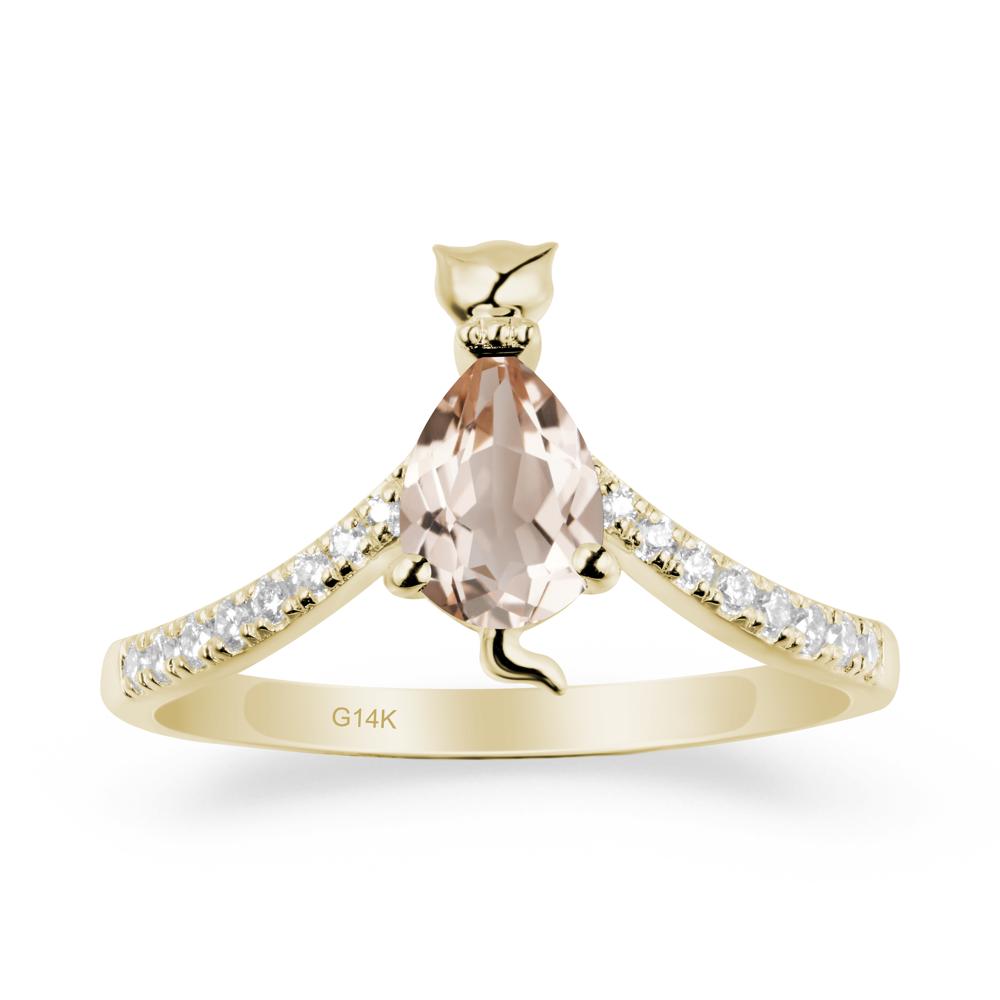 Unique Pear Morganite Cat Ring - LUO Jewelry #metal_14k yellow gold