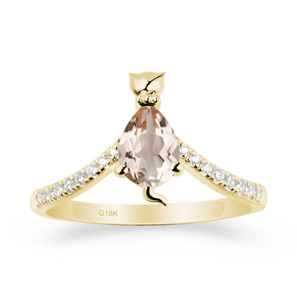 Unique Pear Morganite Cat Ring - LUO Jewelry #metal_18k yellow gold