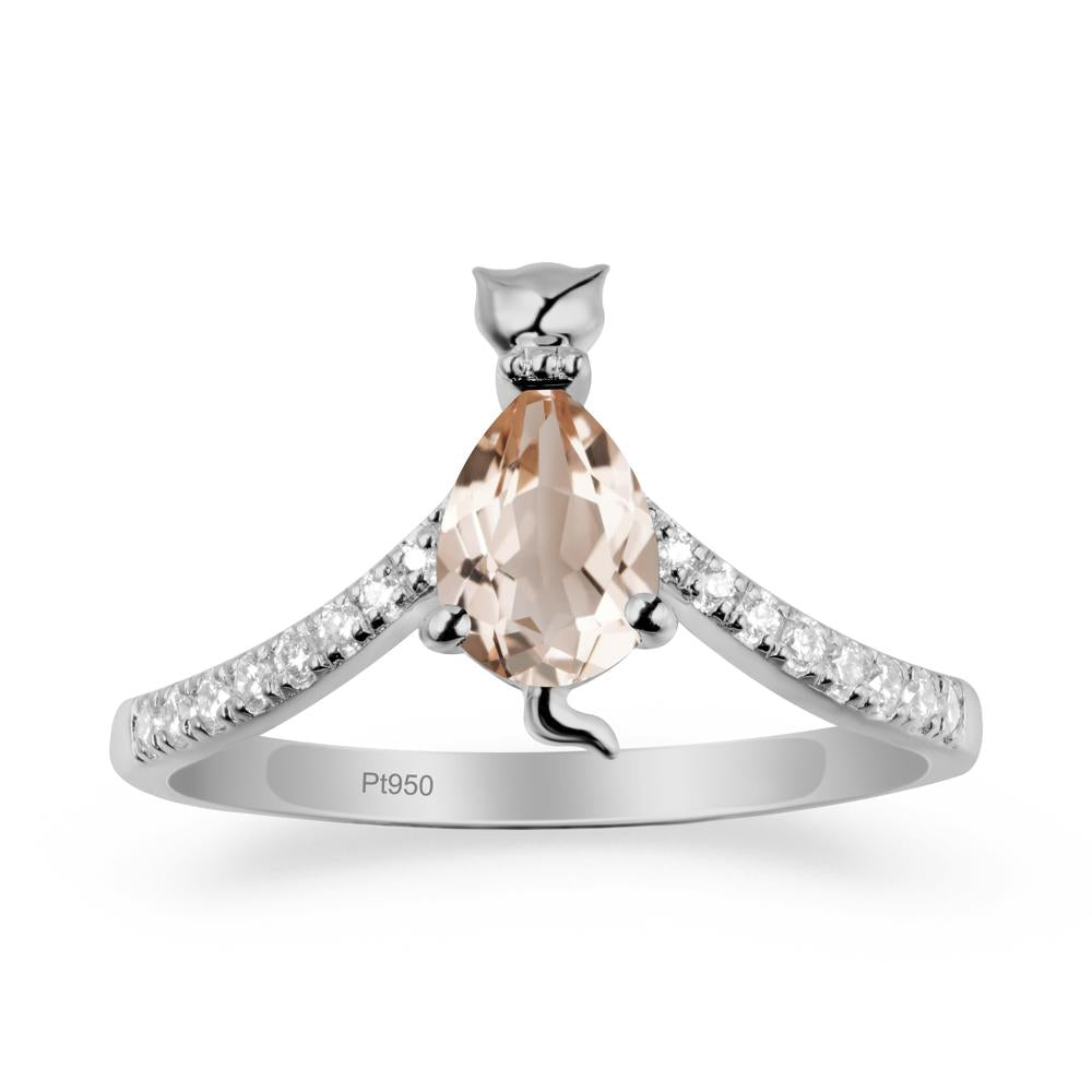 Unique Pear Morganite Cat Ring - LUO Jewelry #metal_platinum