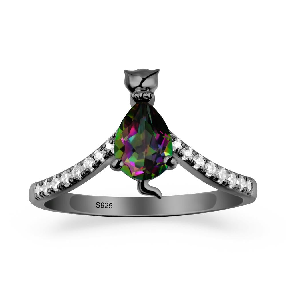 Cute Cat Inspired Mystic Topaz Ring - LUO Jewelry #metal_black finish sterling silver
