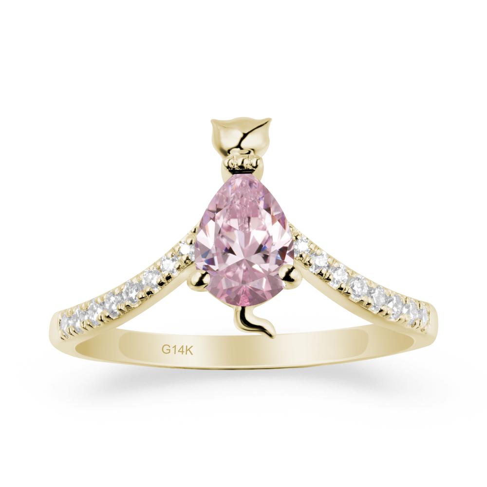 Unique Pear Pink Cubic Zirconia Cat Ring - LUO Jewelry #metal_14k yellow gold
