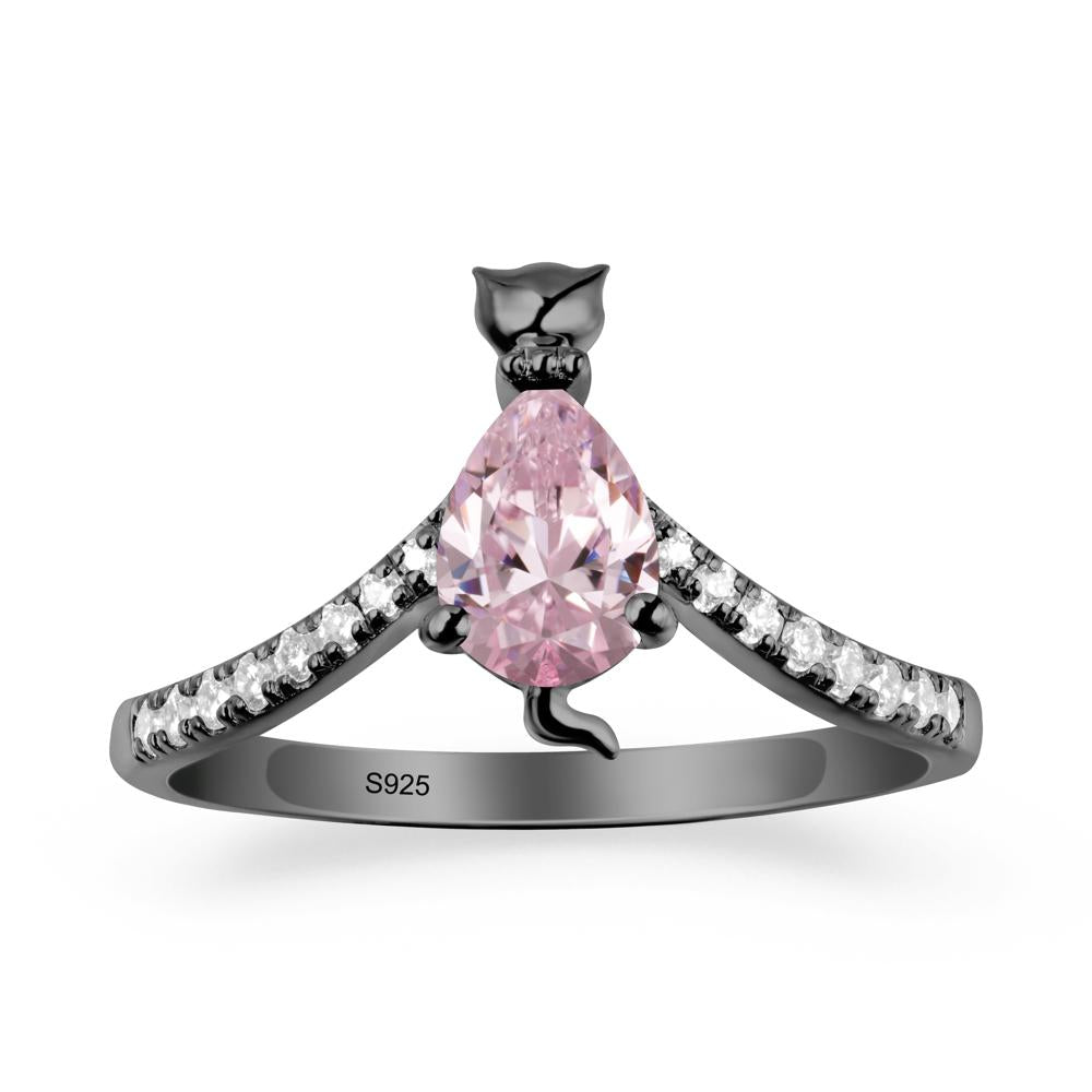 Unique Pear Pink Cubic Zirconia Cat Ring - LUO Jewelry #metal_black finish sterling silver