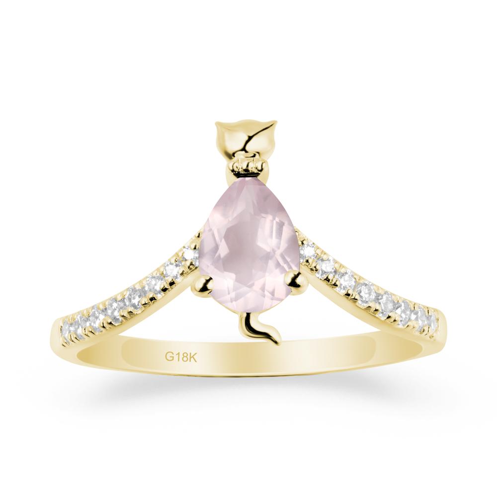 Unique Pear Rose Quartz Cat Ring - LUO Jewelry #metal_18k yellow gold