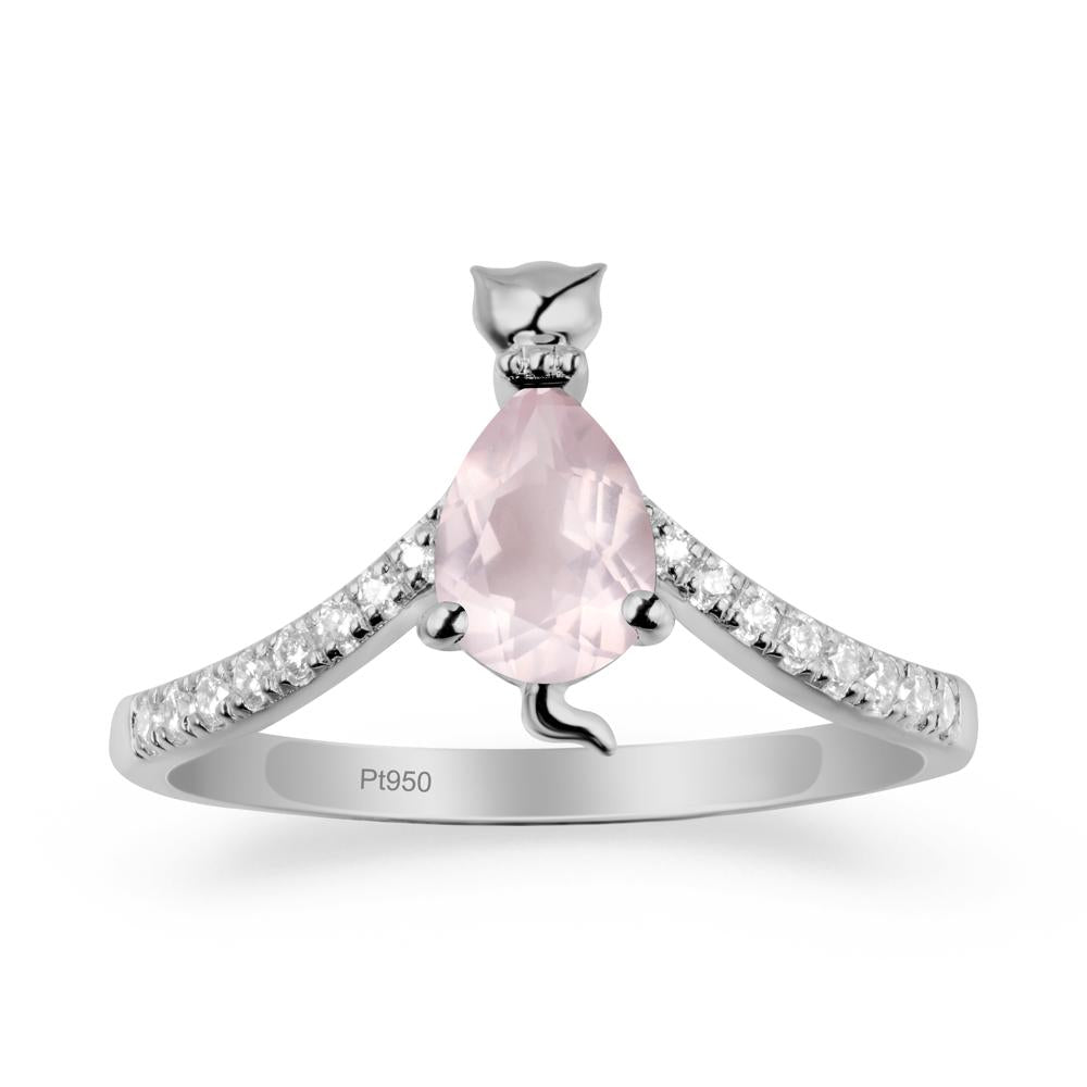 Unique Pear Rose Quartz Cat Ring - LUO Jewelry #metal_platinum