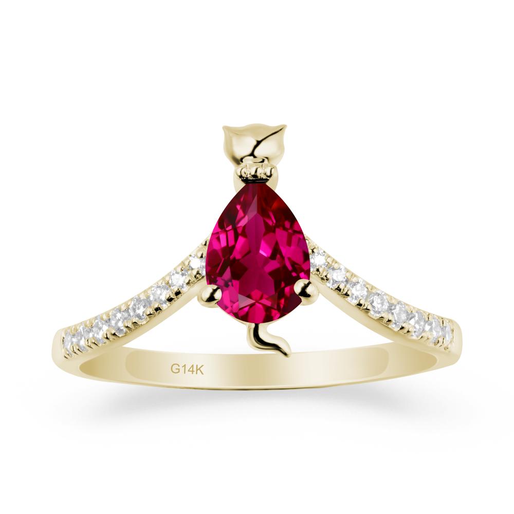 Cute Cat Inspired Ruby Ring - LUO Jewelry #metal_14k yellow gold