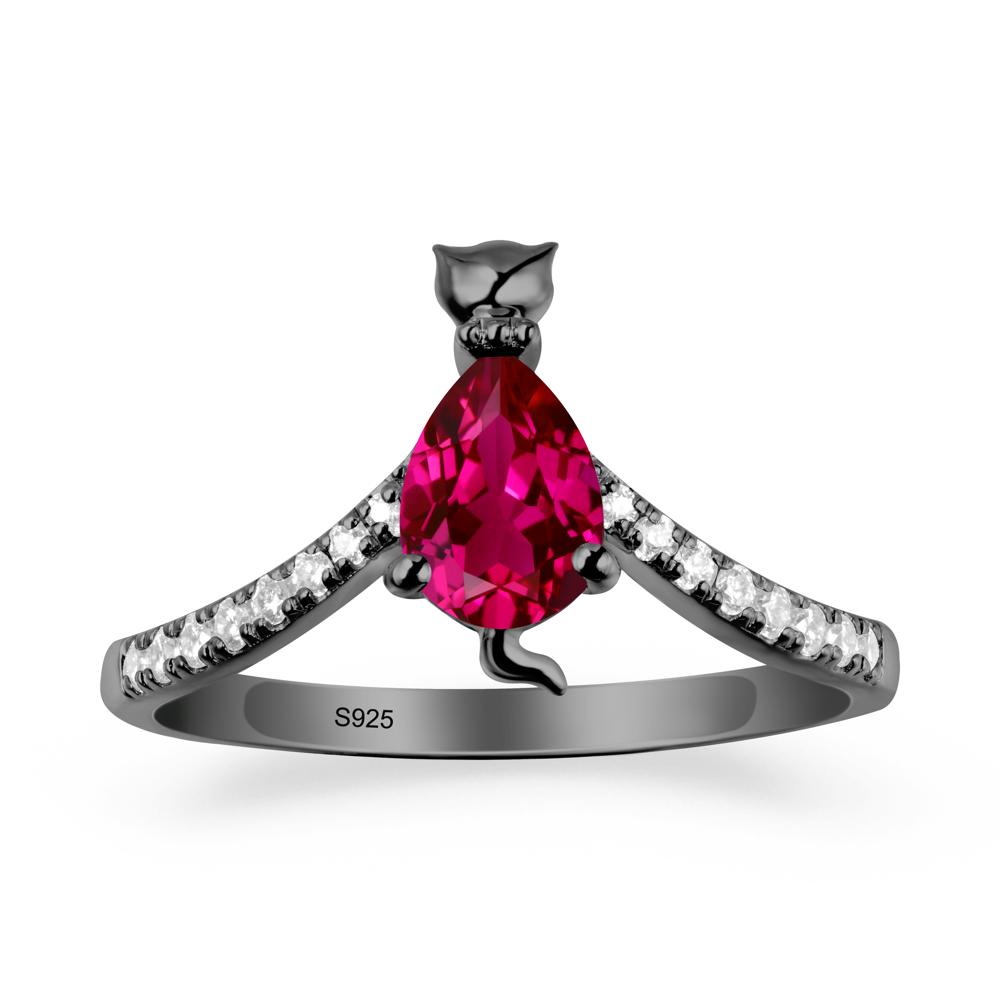 Cute Cat Inspired Ruby Ring - LUO Jewelry #metal_black finish sterling silver