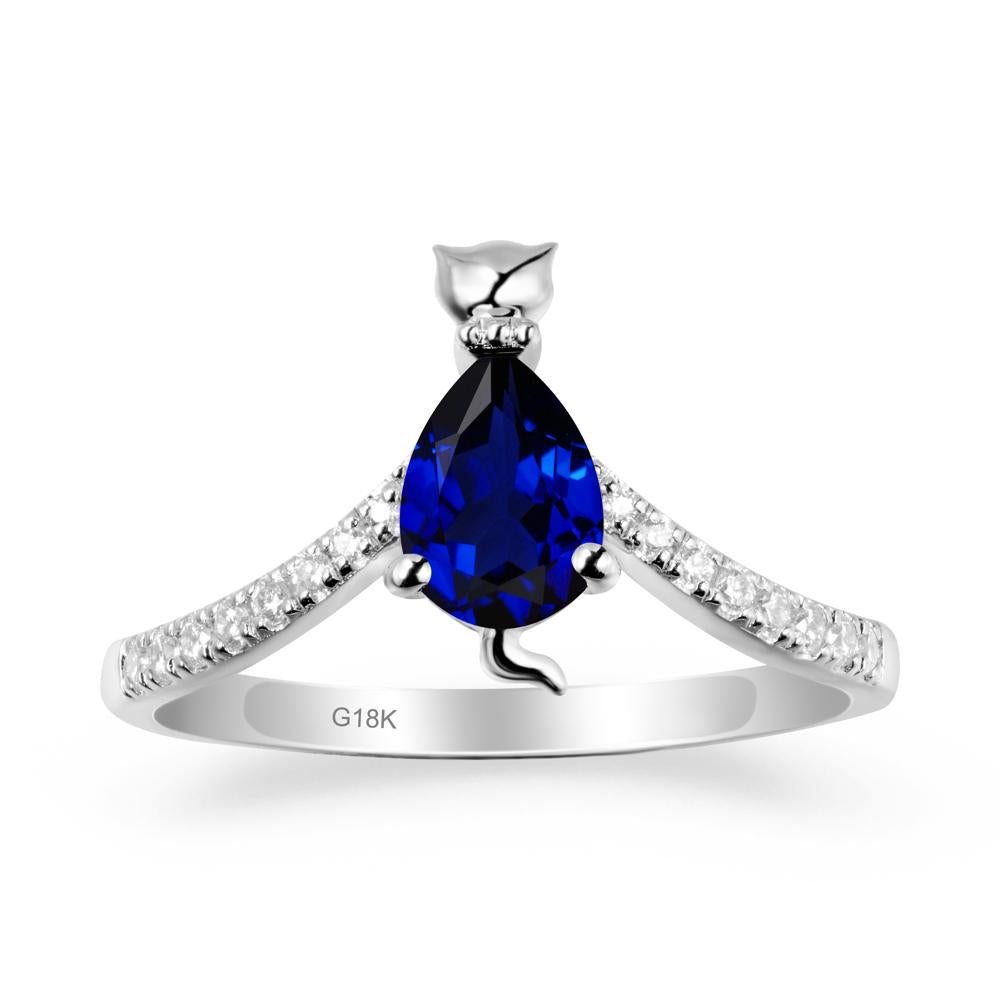 Unique Pear Sapphire Cat Ring - LUO Jewelry #metal_18k white gold