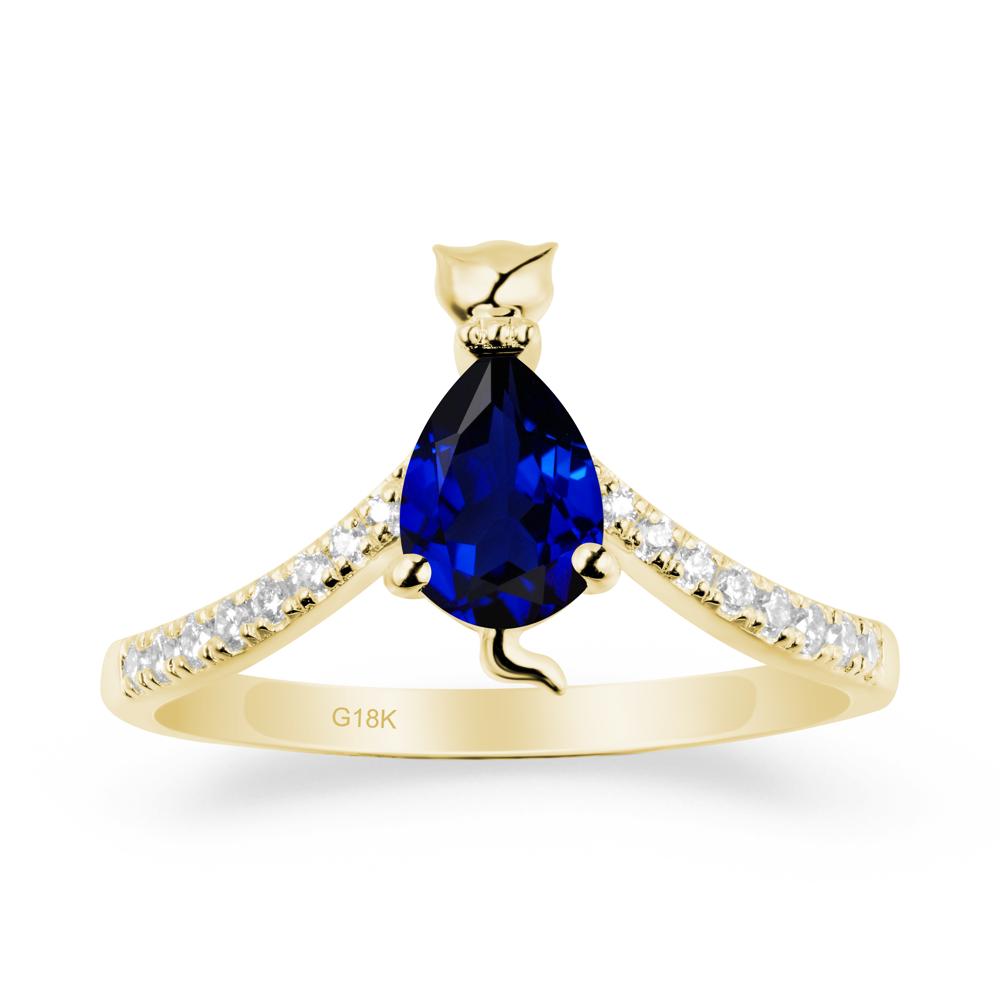 Unique Pear Sapphire Cat Ring - LUO Jewelry #metal_18k yellow gold