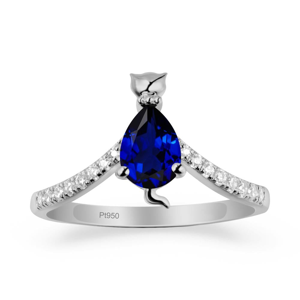 Unique Pear Sapphire Cat Ring - LUO Jewelry #metal_platinum
