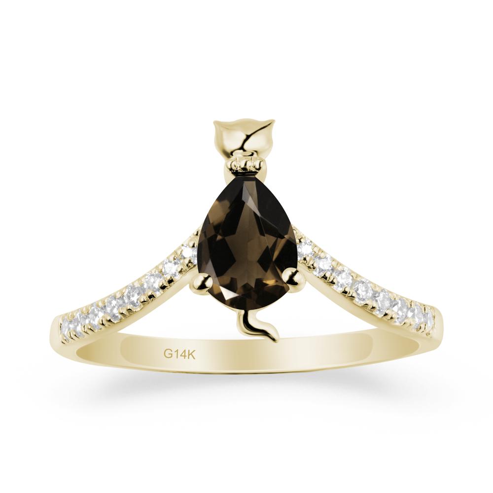Cute Cat Inspired Smoky Quartz Ring - LUO Jewelry #metal_14k yellow gold