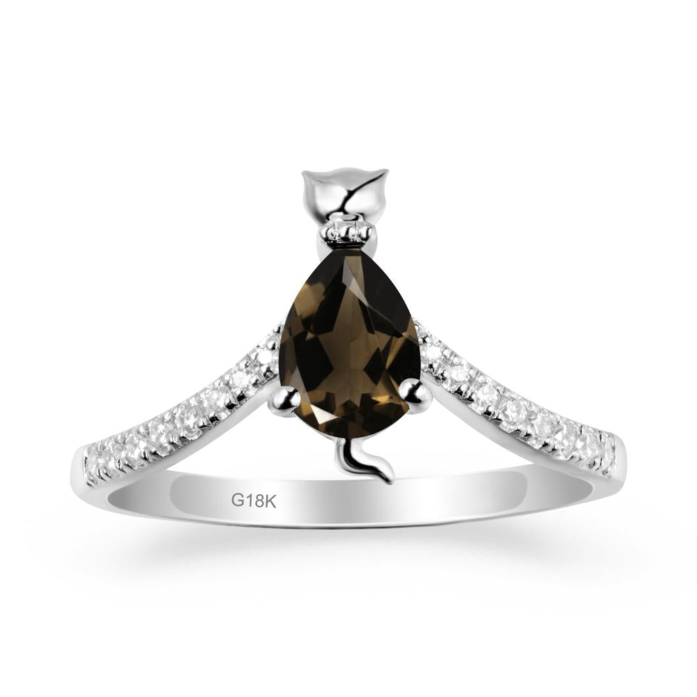 Cute Cat Inspired Smoky Quartz Ring - LUO Jewelry #metal_18k white gold
