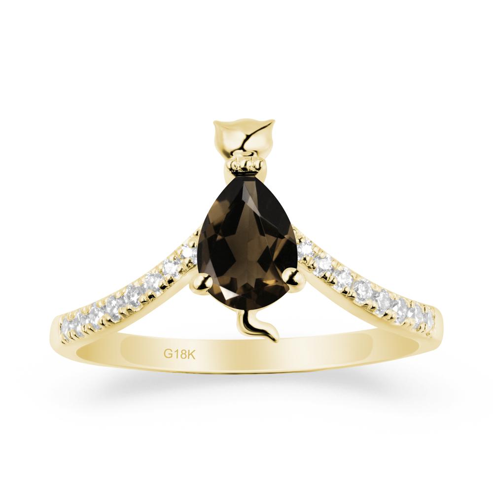 Cute Cat Inspired Smoky Quartz Ring - LUO Jewelry #metal_18k yellow gold