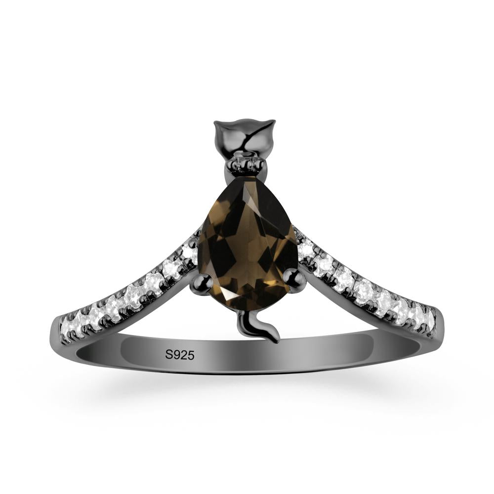 Cute Cat Inspired Smoky Quartz Ring - LUO Jewelry #metal_black finish sterling silver