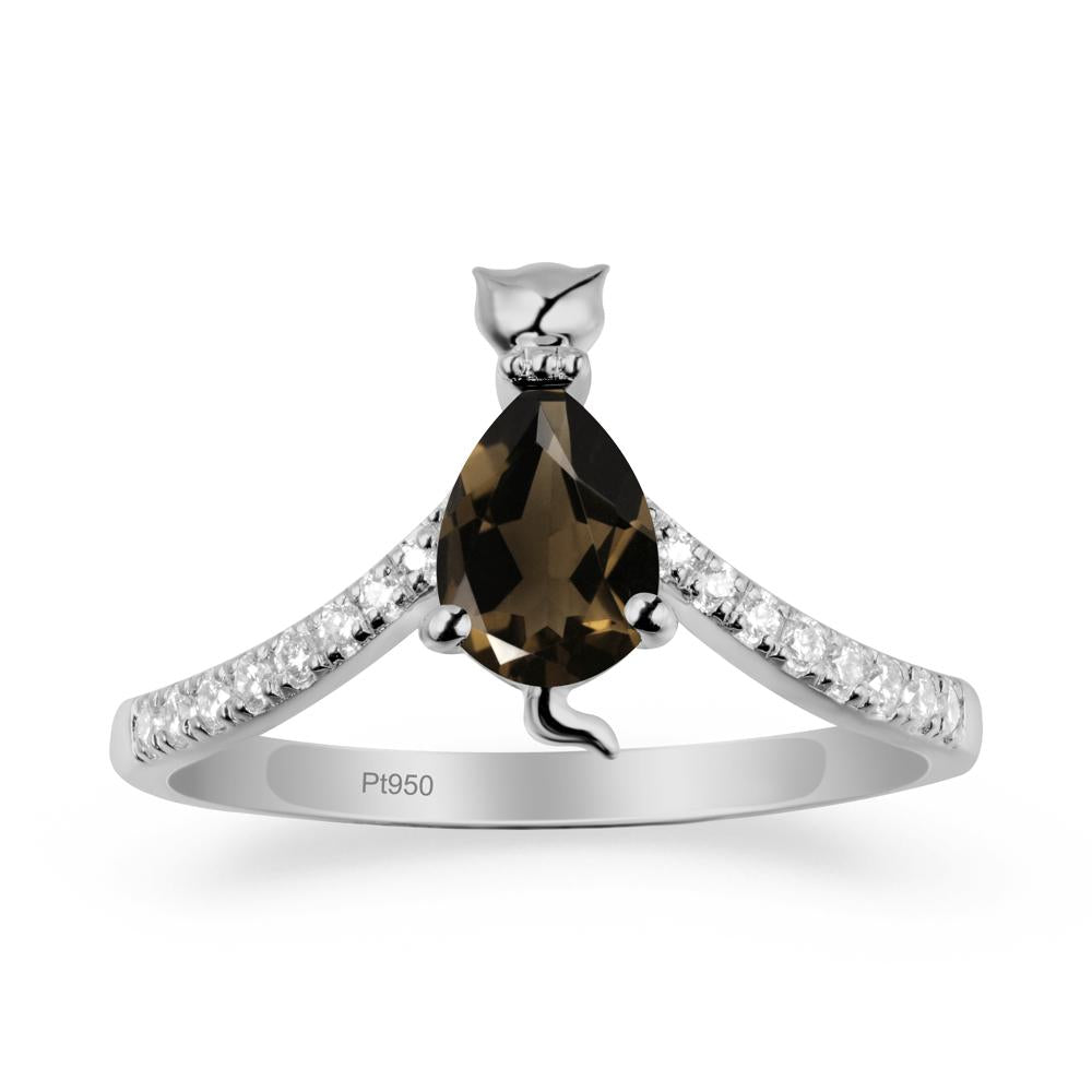 Cute Cat Inspired Smoky Quartz Ring - LUO Jewelry #metal_platinum