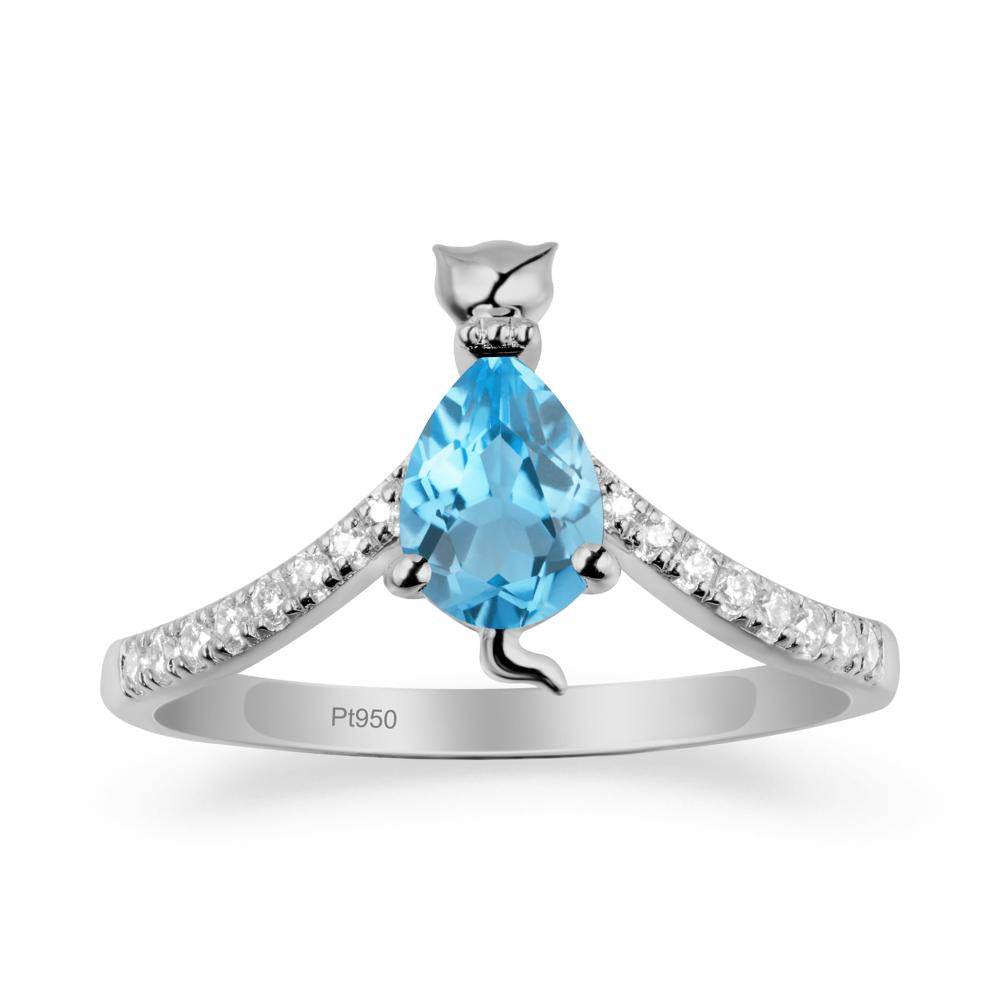 Unique Pear Swiss Blue Topaz Cat Ring - LUO Jewelry #metal_platinum