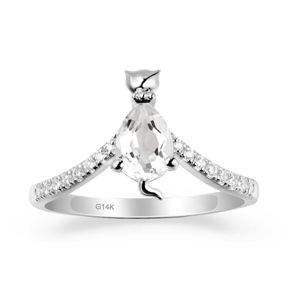 Cute Cat Inspired White Topaz Ring - LUO Jewelry #metal_14k white gold